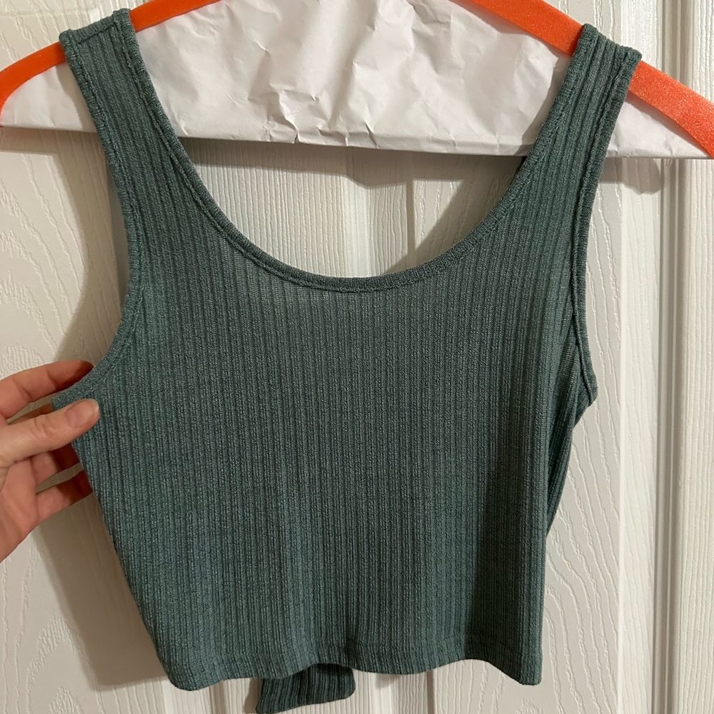 Women's Ribbed Tank Top - Ash Green/blue